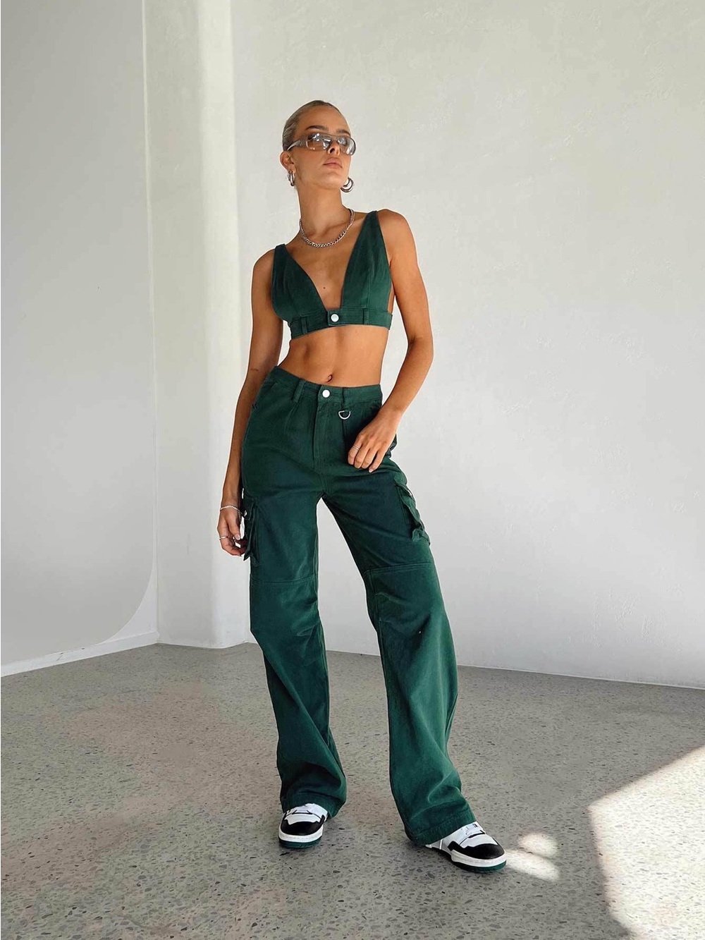 Princess Polly Paige Mid Rise Cargo Jean Denim Green